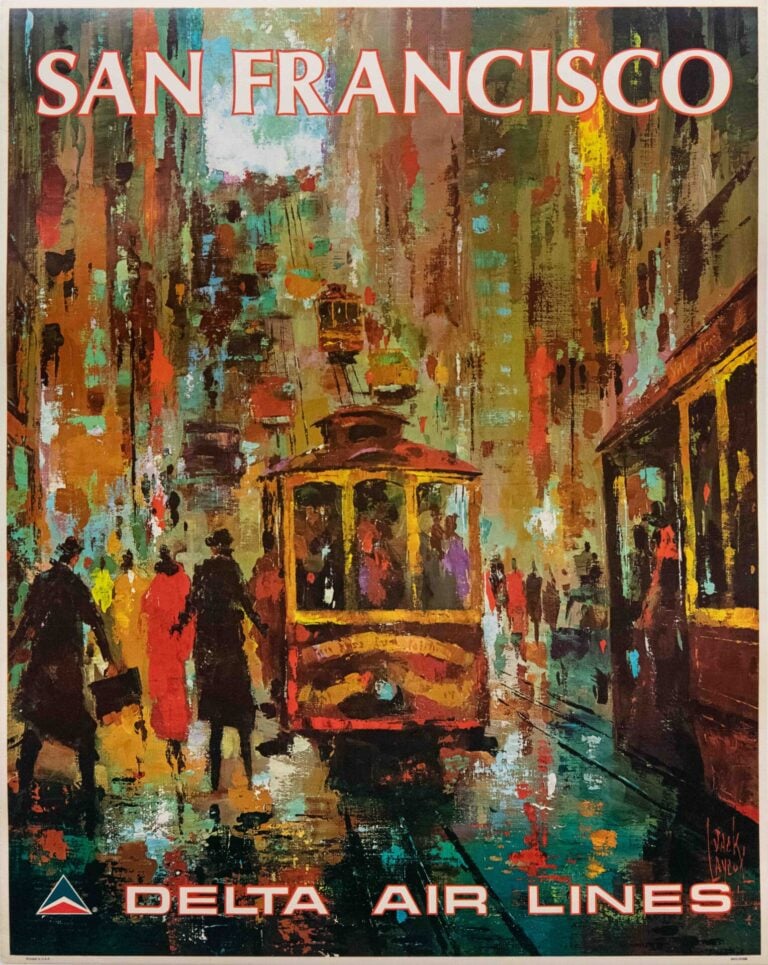 Original Vintage Delta Airlines San Francisco Travel Poster by Jack Laycox, 1970’s