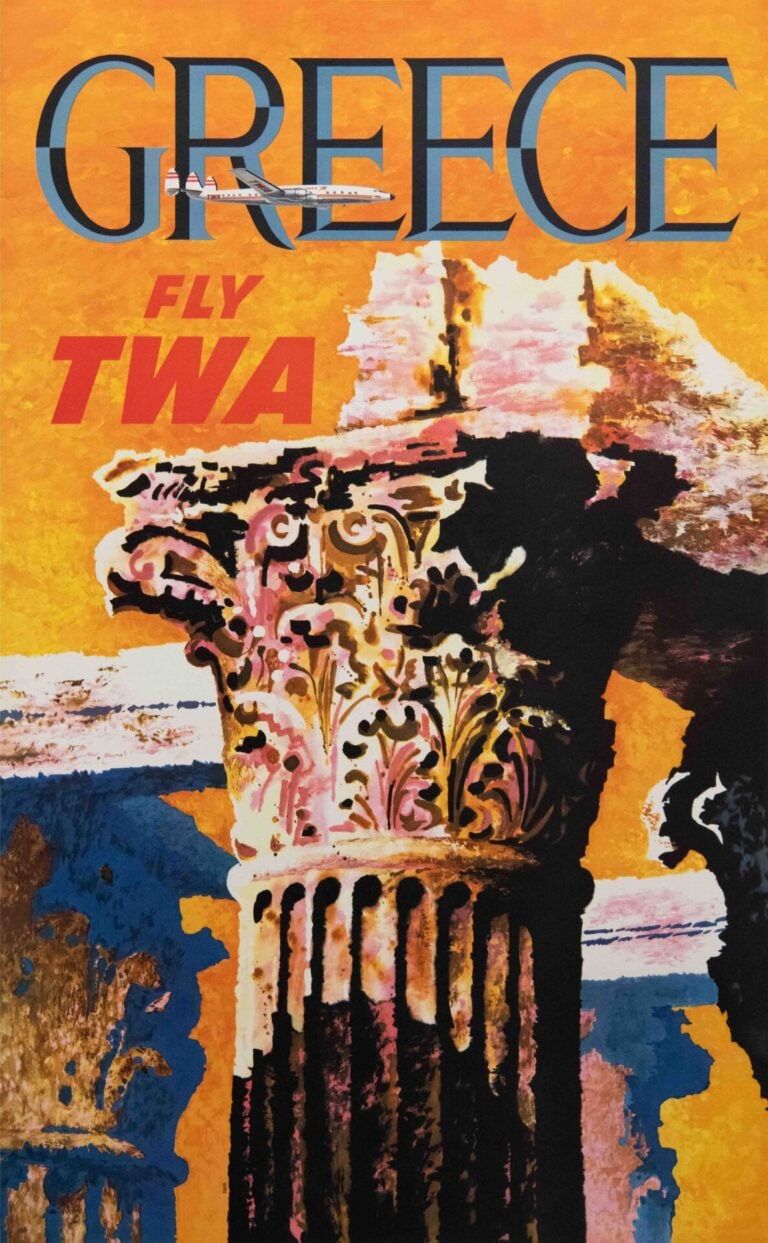 Original Vintage TWA Greece Travel Poster by David Klein, 1955
