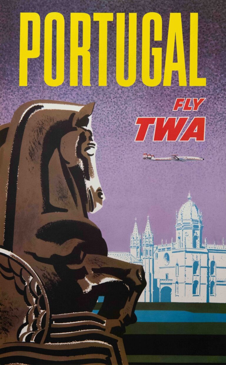 Original Vintage TWA Portugal Travel Poster by David Klein, 1950’s