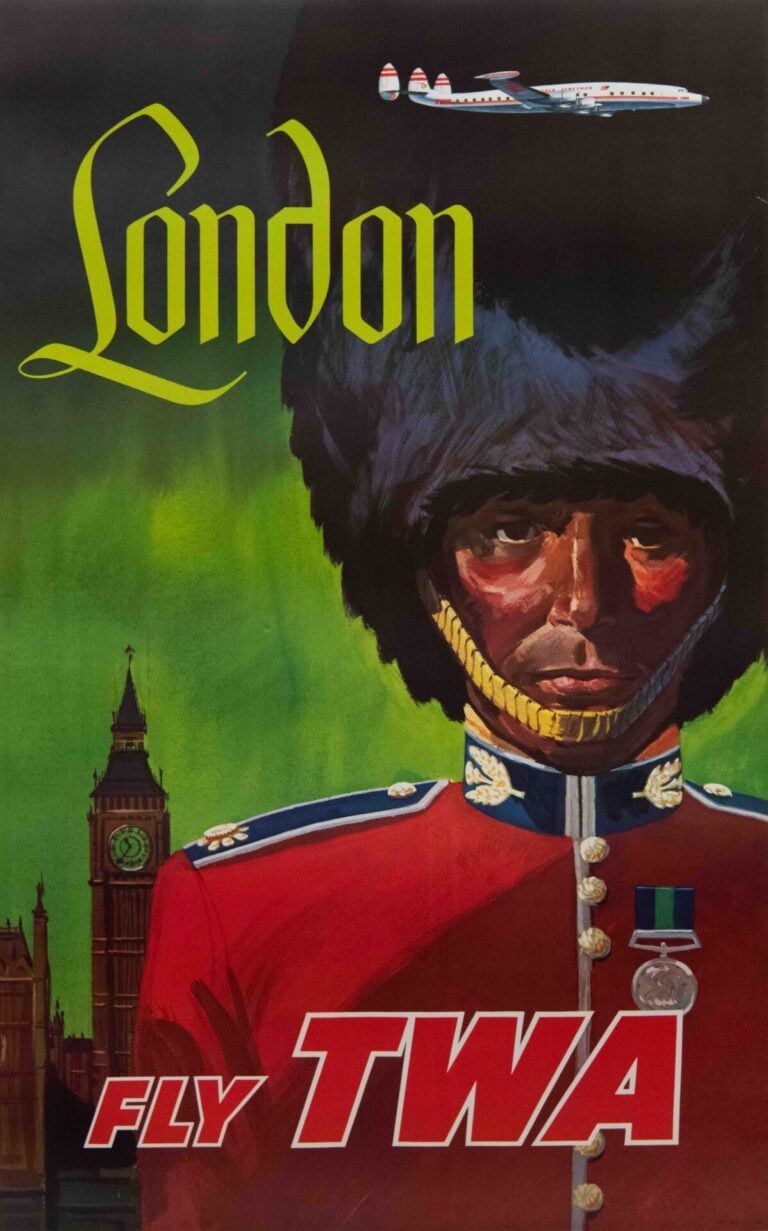 Original Vintage TWA London Travel Poster by David Klein, 1950’s