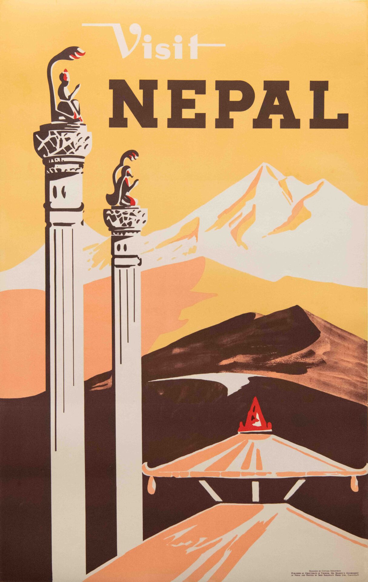 Original Vintage Nepal Travel Poster, 1950's