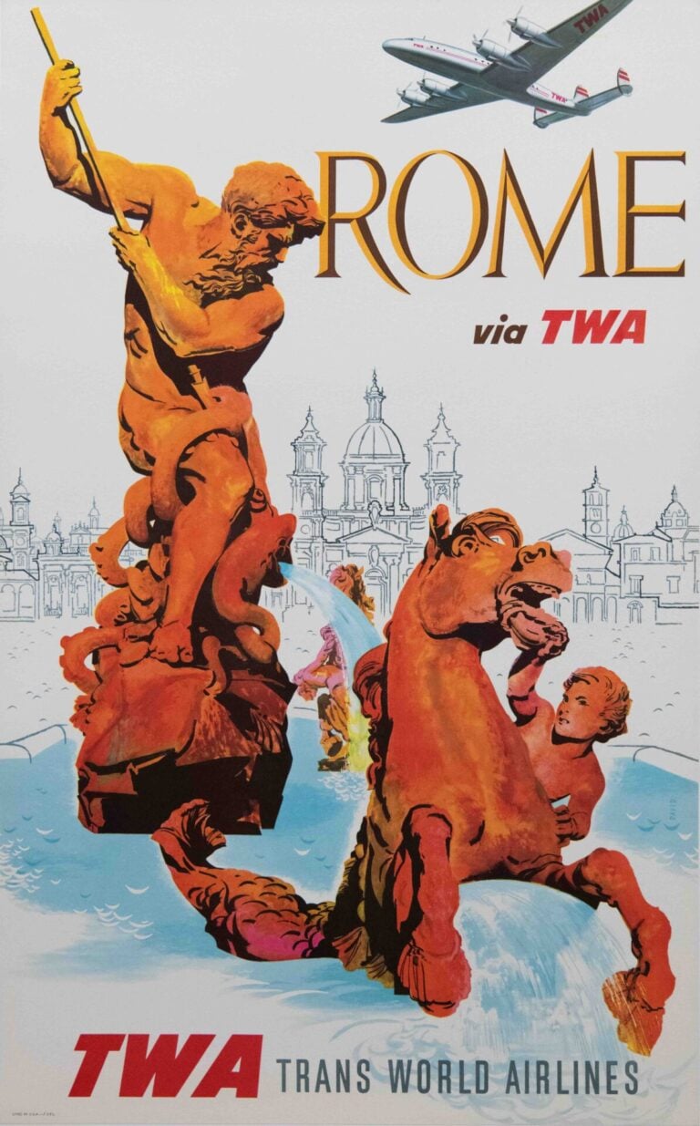 Original Vintage TWA Rome Travel Poster by David Klein, 1956