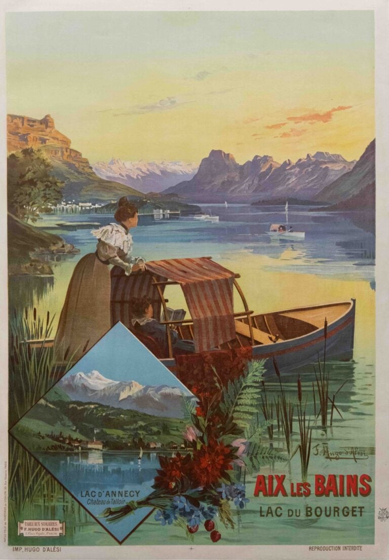 Original Vintage Aix Les Bains Travel Poster by F. Hugo D’Alesi, 1890’s