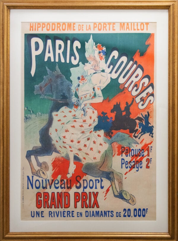 Original Vintage French Horse Racing Poster, ‘Paris Courses’ by Jules Cheret, 1890