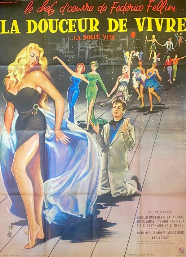 Vintage Italian Movie Poster ‘La Douceur De Vivre (La Dolce Vita)’ 1960