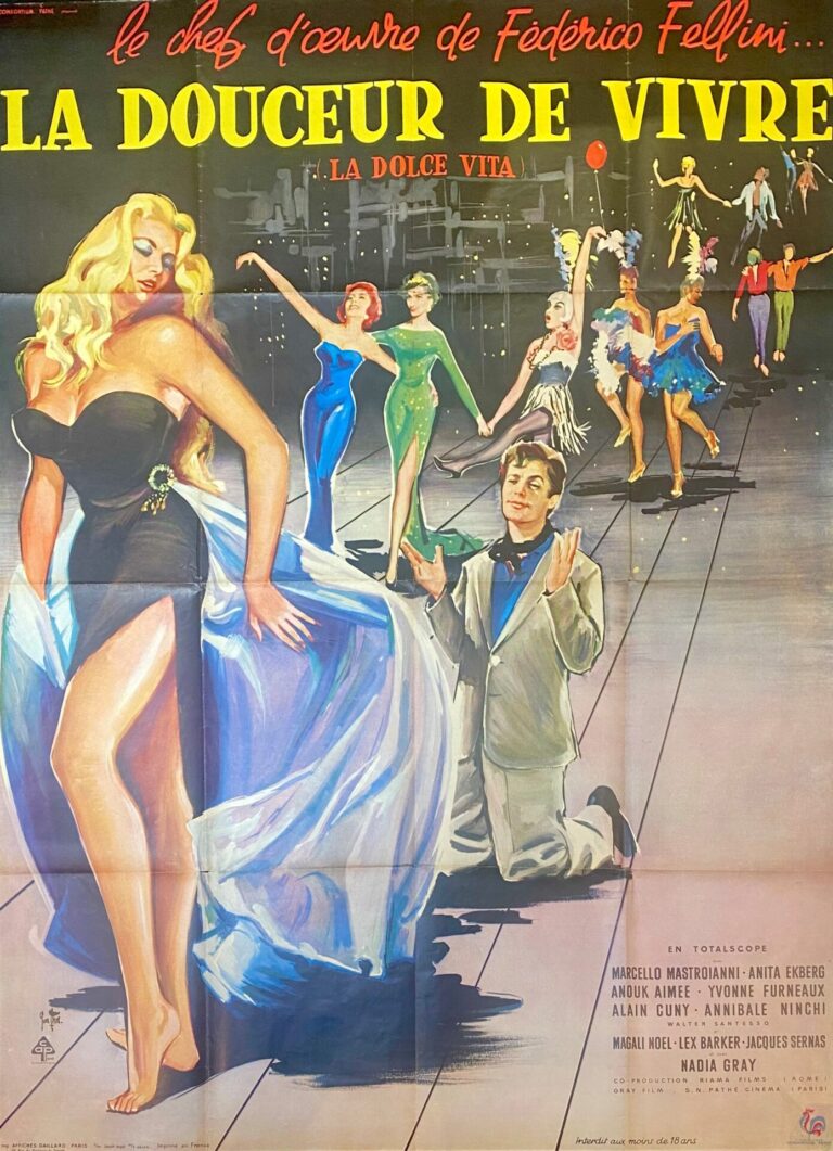 Vintage Italian Movie Poster ‘La Douceur De Vivre (La Dolce Vita)’ 1960