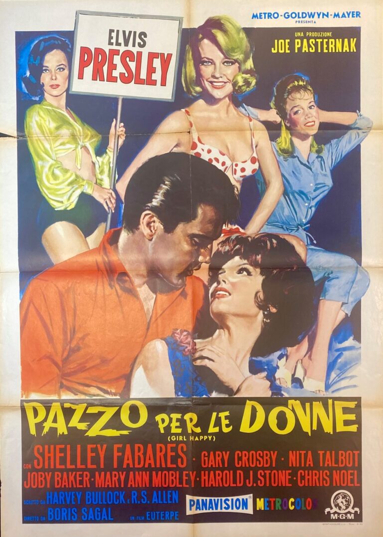 Vintage Italian Movie Poster ‘Pazzo per le Donne (Girl Happy)’ 1965