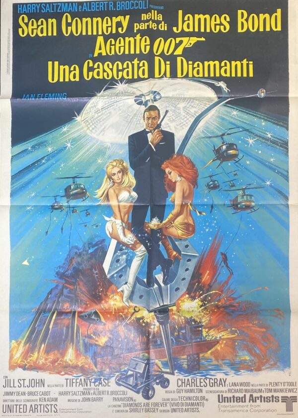 Vintage Italian Movie Poster ‘Agente 007 – Una Cascata Di Diamanti (James Bond – Diamonds are Forever)’ 1971