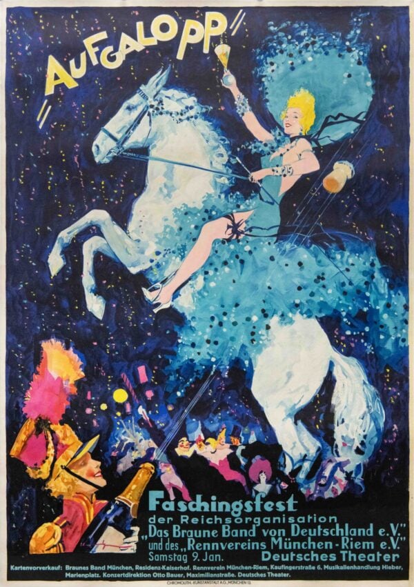 Original Vintage German Faschingsfest Festival Poster ‘Aufgalopp’ by Ehrenberger, 1937