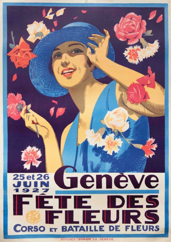 Original Vintage Swiss Vintage Flower Festival Poster ‘Geneve | Fete Die Fleurs’ 1927