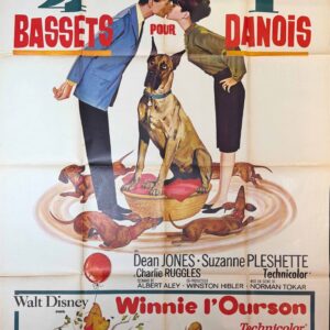 Original Vintage French Disney Movie Poster '4 Bassets Pour 1 Danois (The Ugly Dachshund)' 1966