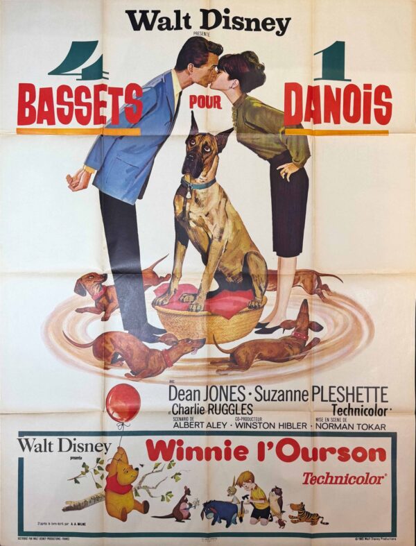 Original Vintage French Disney Movie Poster ‘4 Bassets Pour 1 Danois (The Ugly Dachshund)’ 1966