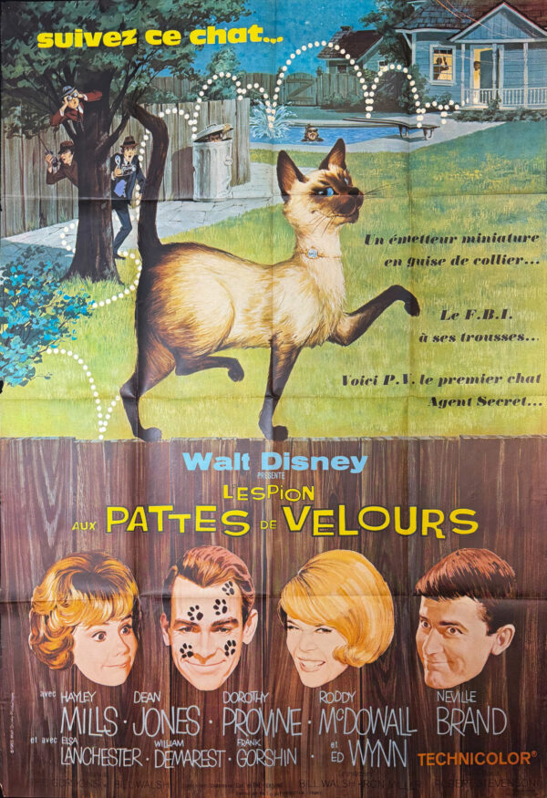 Original Vintage French Disney Movie Poster ‘L’espion aux Pattes de Velours (The Darn Cat!)’ 1965