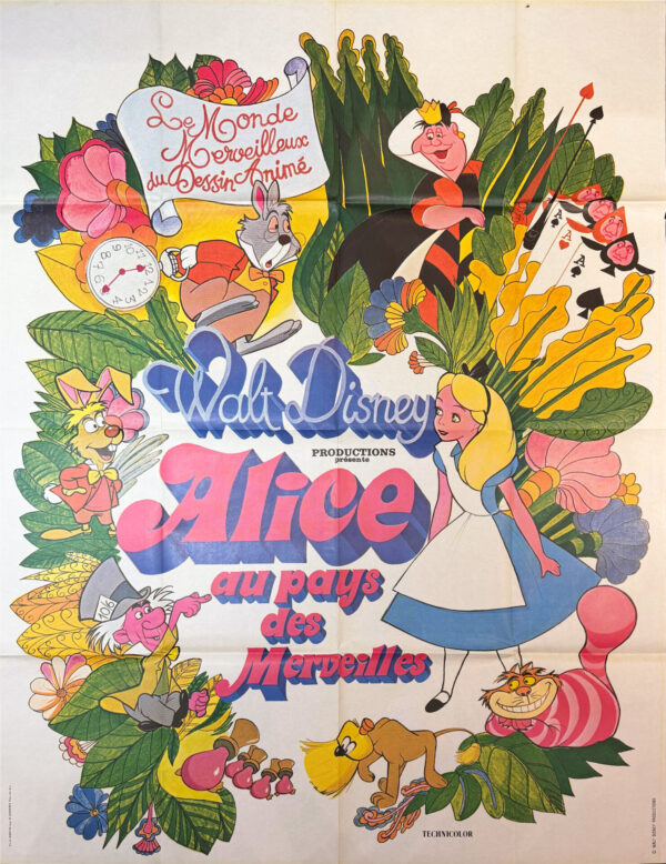 Original Vintage French Disney Movie Poster ‘Alice Au Pays Des Merveilles (Alice in Wonderland)’ 1951
