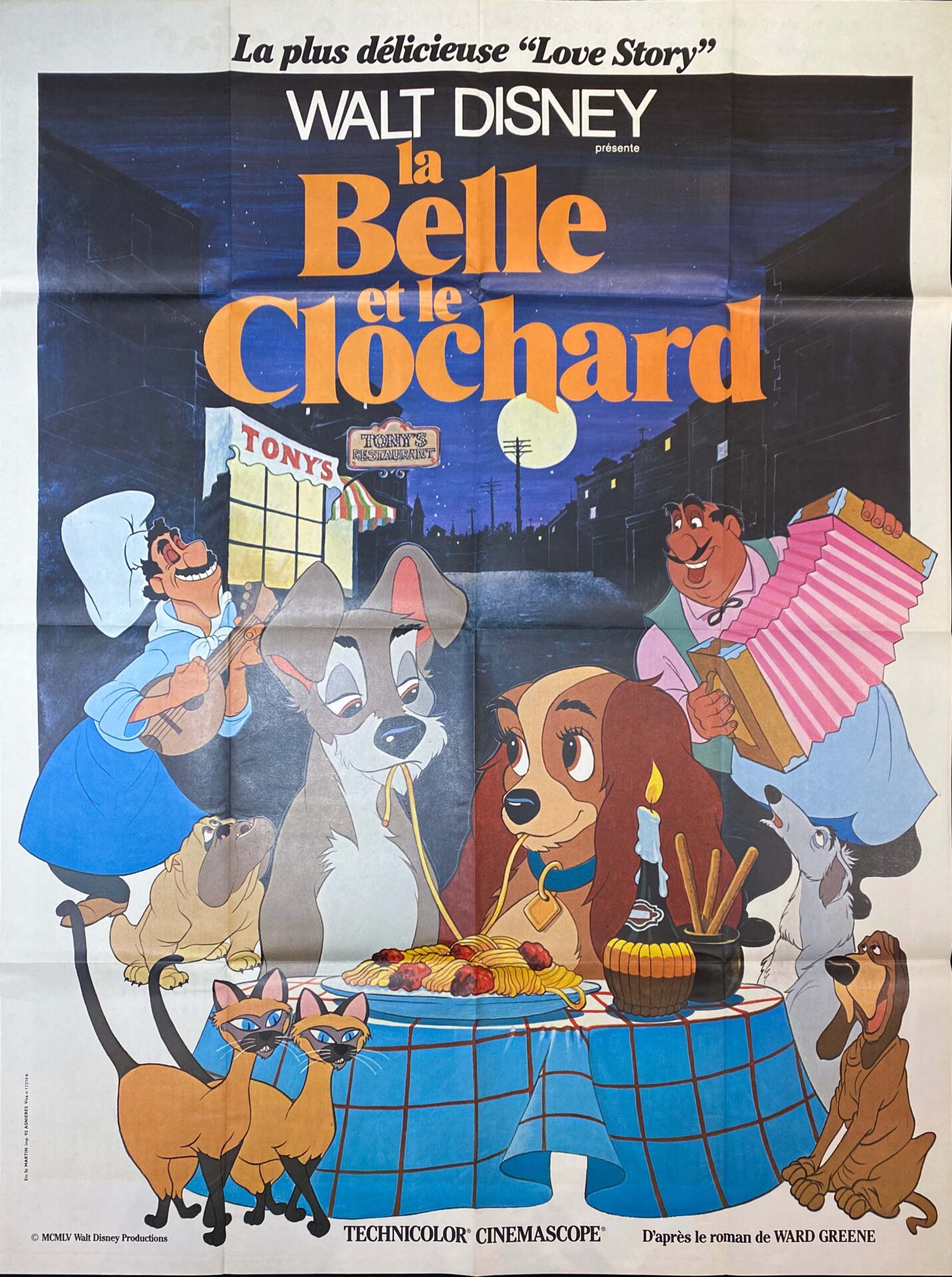 Original Vintage French Disney Movie Poster 'La Belle et le Clochard' (The Lady and the Tramp), 1970’s