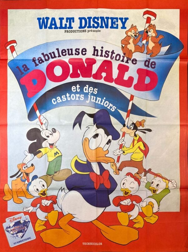 Original Vintage French Disney Movie Poster La Fabuleuse Histoire de Donald (The Fabulous Story of Donald Duck and the Junior Beavers), 1983