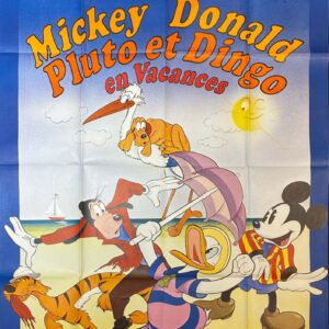 Original Vintage French Disney Movie Poster, Mickey, Donald, Pluto, et Dingo en Vacances (Mickey, Donald, Pluto, and Goofy Take a Vacation), 1970’s