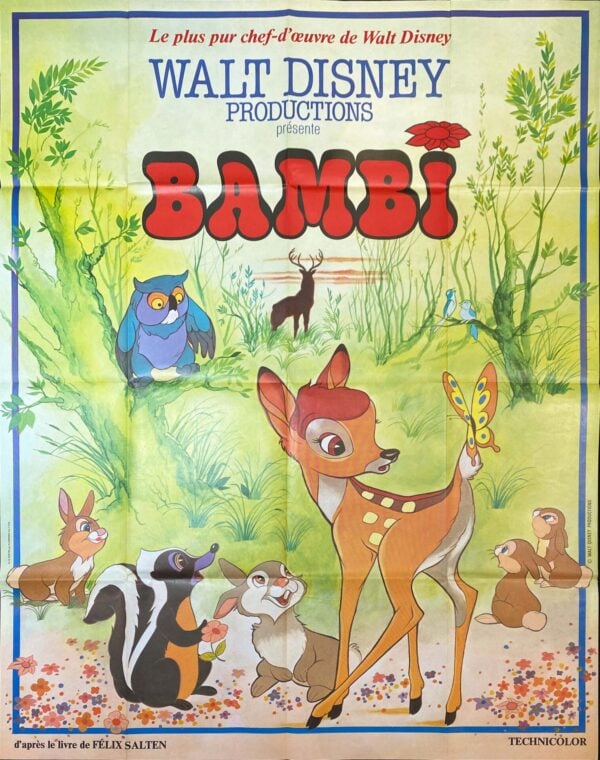 Original Vintage French Disney Movie Poster ‘ Bambi’, 1970’s