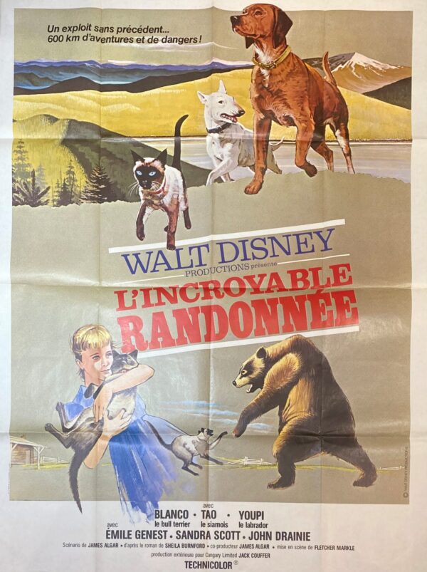 French Vintage Movie Poster ‘L’Incroyable Randonnee (The Incredible Journey)’ 1963