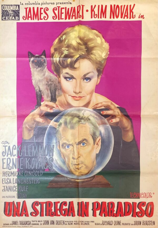 Vintage Italian Movie Poster ‘Una Strega in Paradiso (Bell, Book, and Candle)’ 1959