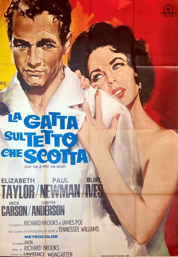 Vintage Italian Movie Poster ‘La Gatta Sul Tetto Che Scotta (Cat on a Hot Tin Roof)’ 1966