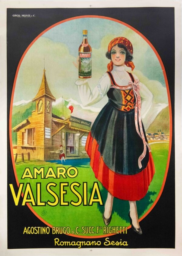 Original Vintage Italian Liqueur Advertising Poster for Amaro Valsesia, 1925