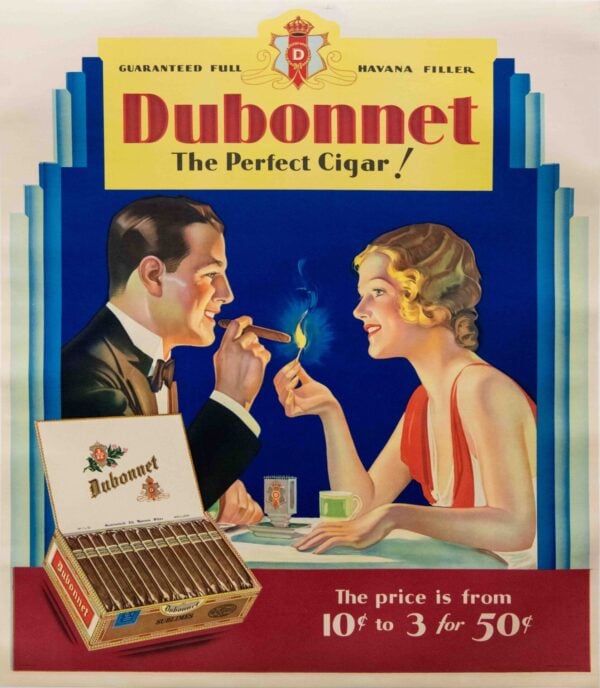 Original Vintage Advertising Poster for Dubonnet ‘The Perfect Cigar!’, 1928