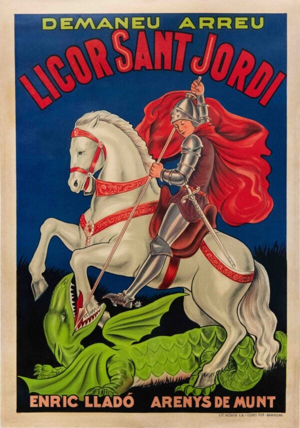 Original Vintage Spanish Liquor Advertising Poster ‘Licor Sant Jordi’, 1920s