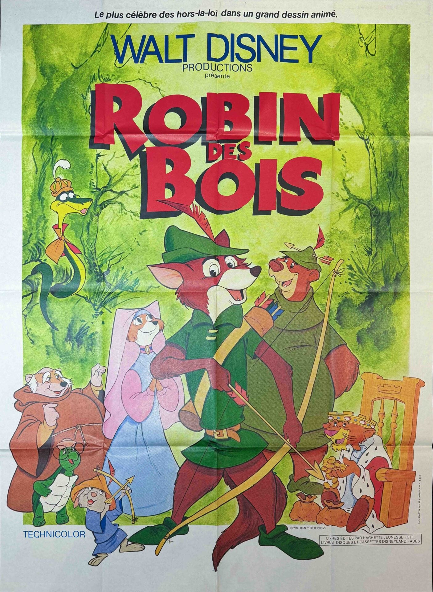 Original Vintage French Disney Movie Poster 'Robin Des Bois (Robin Hood)', 1973
