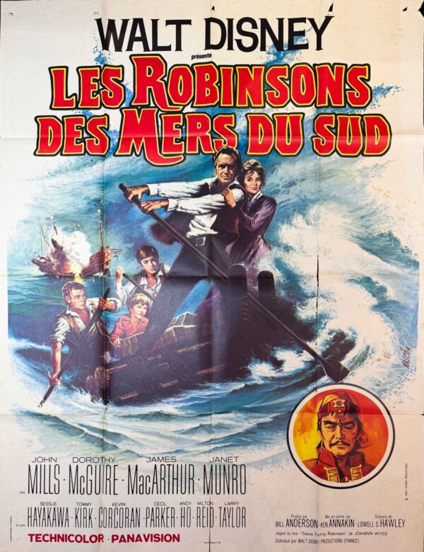 Original Vintage French Disney Movie Poster ‘Les Robinsons Des Mers Du Sud (Swiss Family Robinson)’, 1960