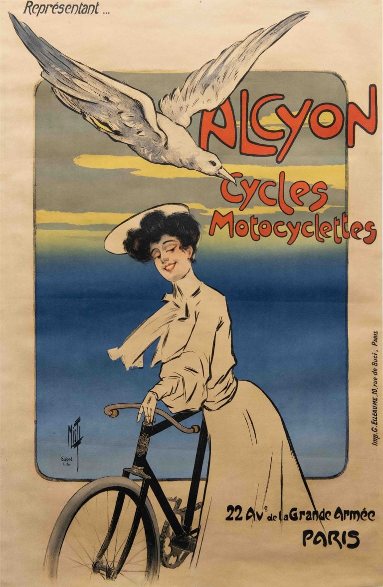 Original Vintage French Advertising Poster for Alcyon Cycles & Motocyclettes by Misti, 1890’s