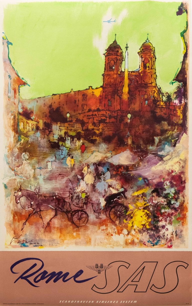Original Vintage SAS Rome Travel Poster by Otto Nielsen, 1959