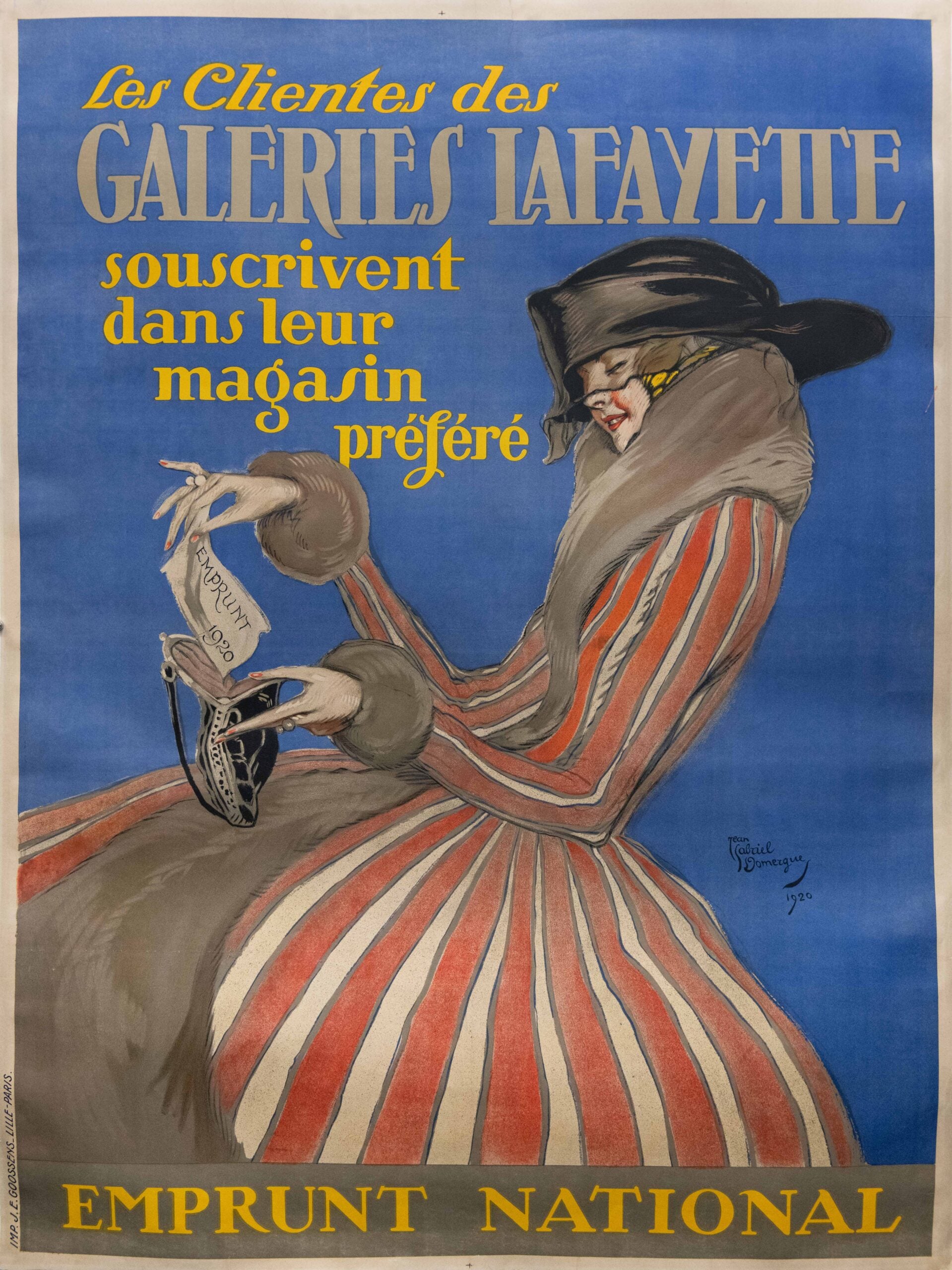 Original Vintage French Advertising Poster for Galeries Lafayette by Domergue, 1920