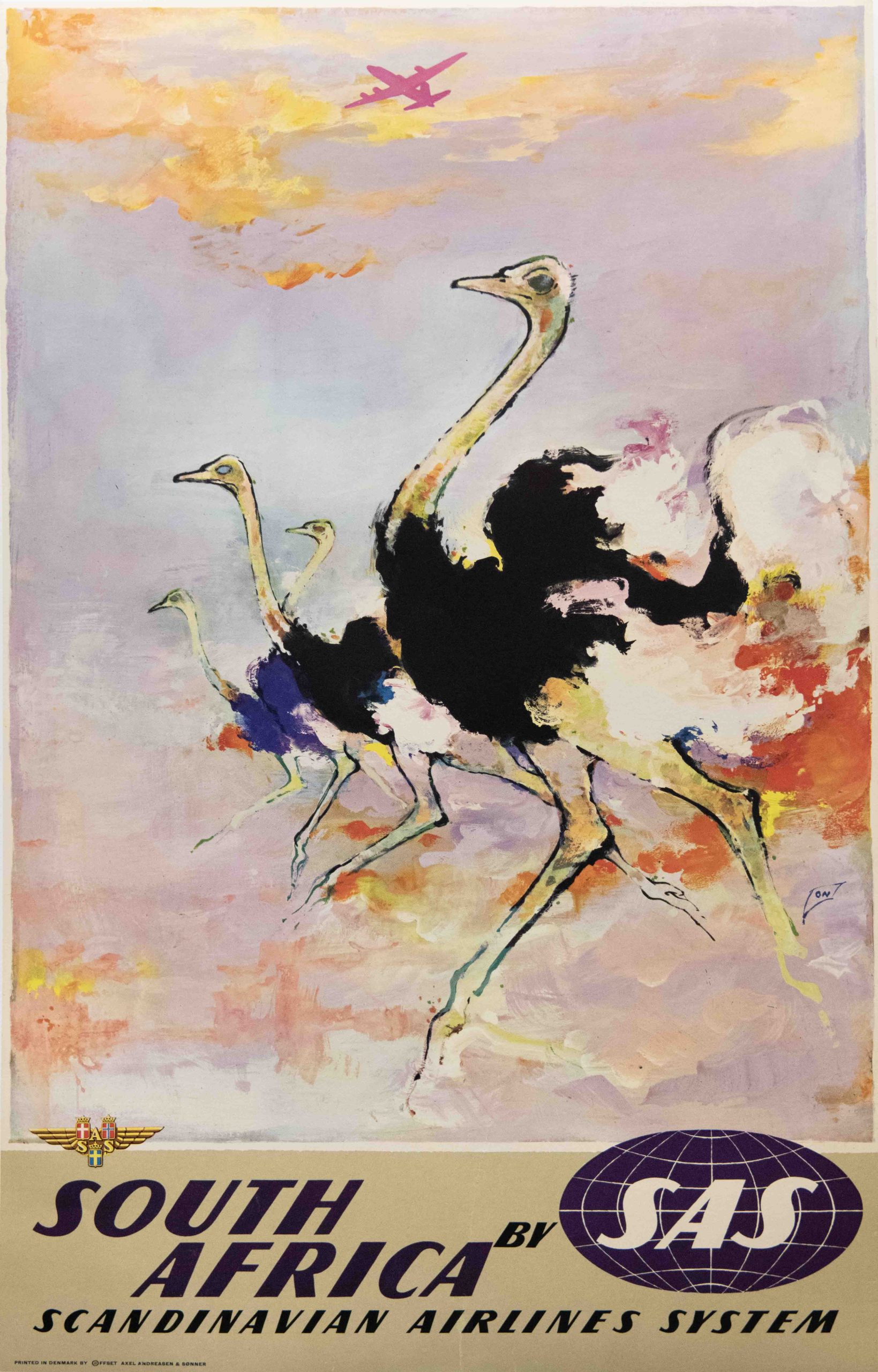 Original Vintage SAS South Africa Travel Poster by Otto Nielsen, 1960's