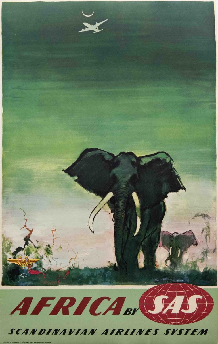 Original Vintage SAS Africa Travel Poster by Otto Nielsen, 1950’s