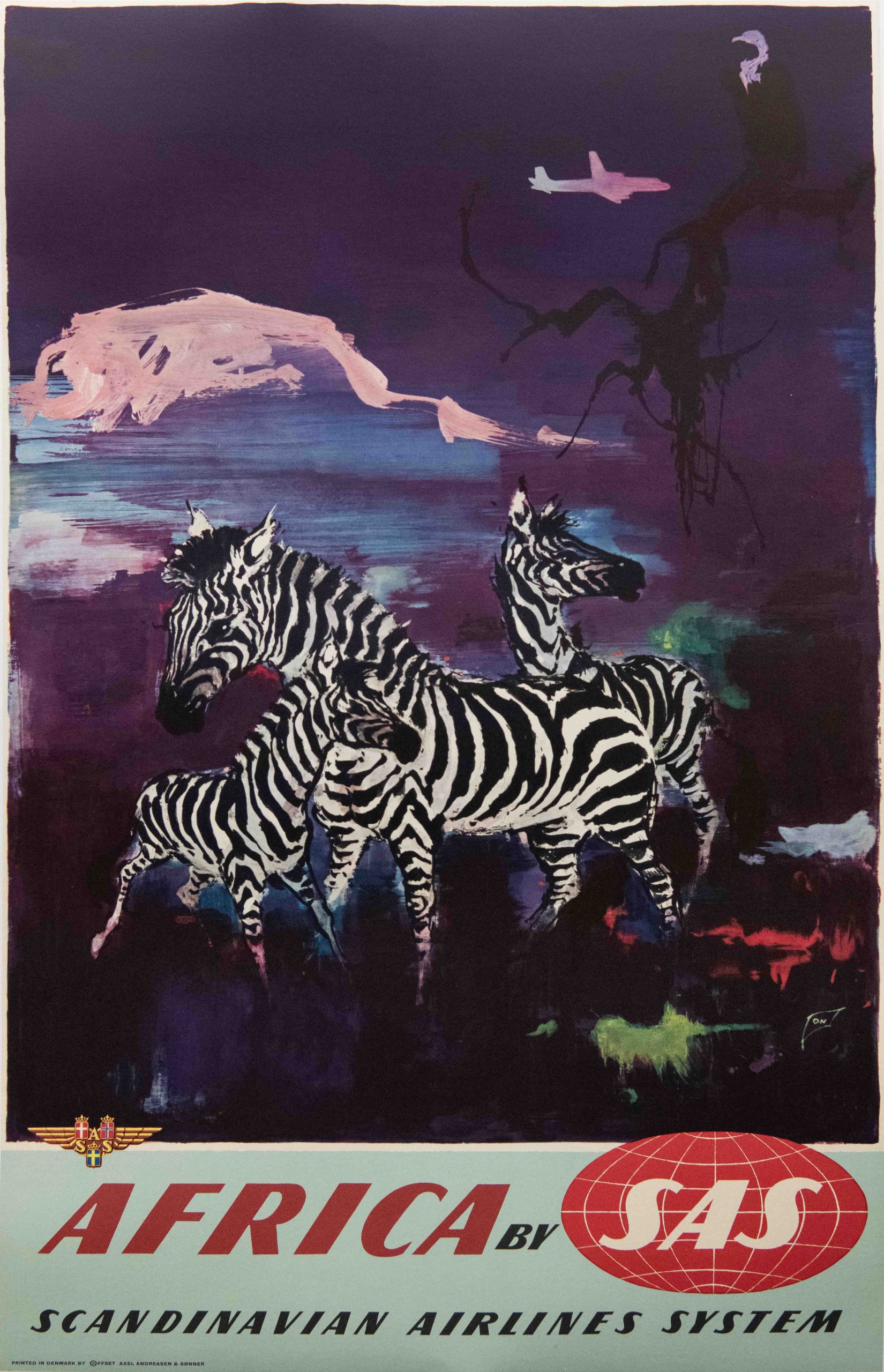 Original Vintage SAS Africa Travel Poster by Otto Nielson, 1960's