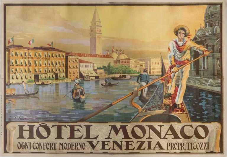 Original Vintage Italian Travel Poster for Hotel Monaco by P. Pillon, 1930’s