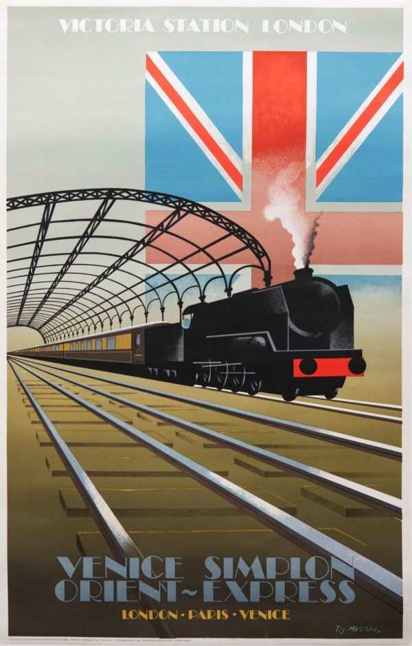 Original Vintage French Venice Simplon Orient Express Travel Poster by Fix Masseau, 1992