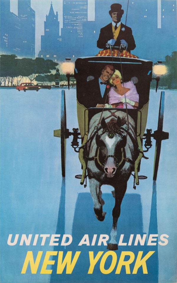 Original Vintage United Airlines New York Travel Poster, 1960’s