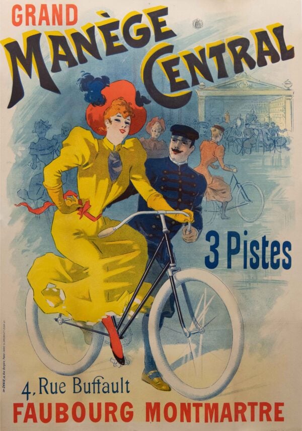 Original Vintage French Bicycle Advertising Poster ‘Grand Manege Central’ by Lucien Baylec, 1894