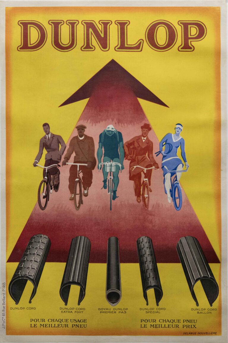 Original Vintage French ‘Dunlop’ Bike Tires Advertising Poster, 1930