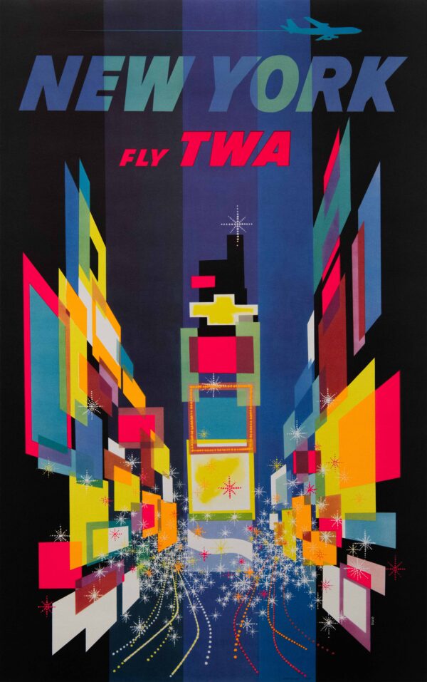 Original Vintage New York TWA Travel Poster by David Klein, 1960’s