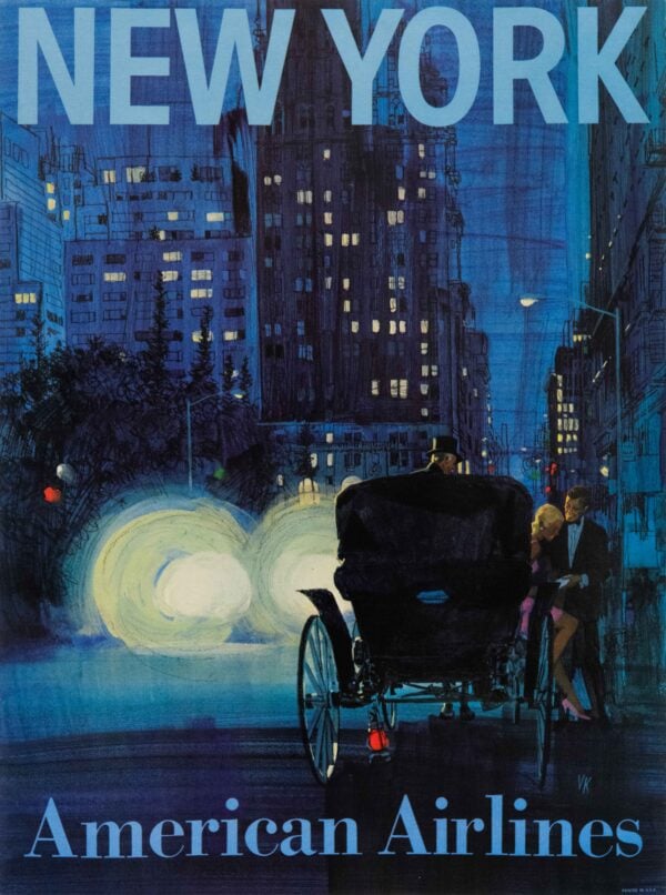 Original Vintage American Airlines New York Travel Poster by Van Kaufman, 1960’s