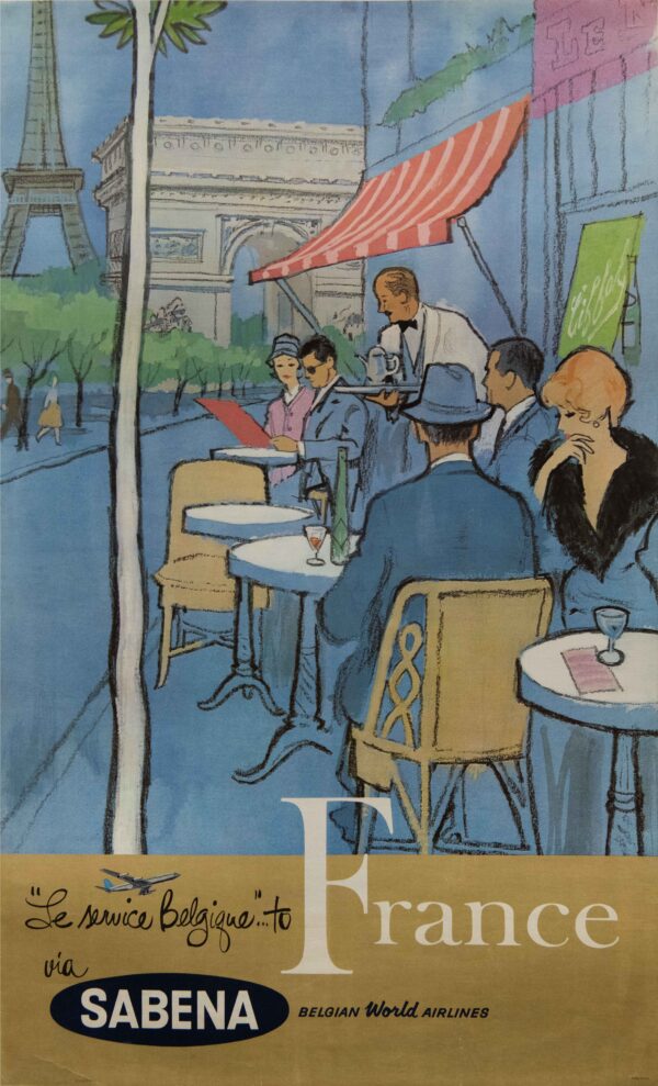 Original Vintage Sabena France Travel Poster, 1957