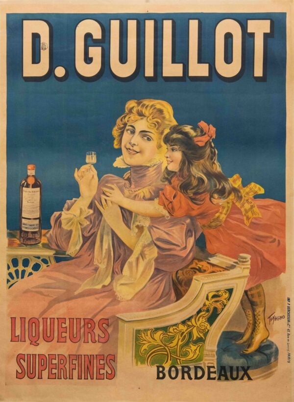 Original Vintage French Liqueur Advertising Poster for D. Guillot by Tamagno, 1890’s