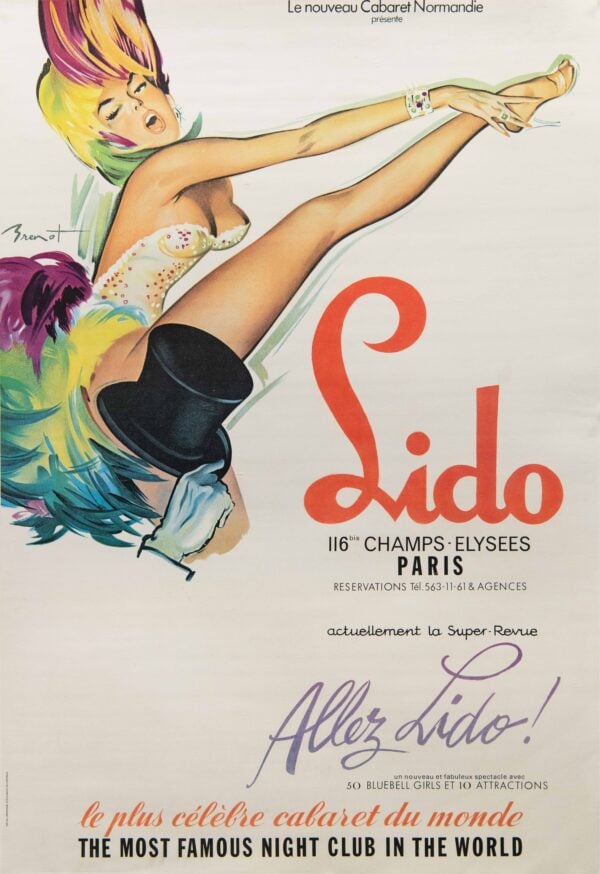 Original Vintage French ‘Allez Lido!’ Cabaret Poster by Pierre Laurent Brenot, 1960’s