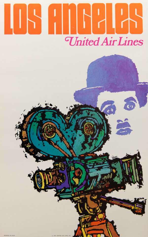 Original Vintage United Airlines Los Angeles Travel Poster by James Jebary, 1967