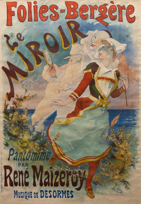 Original Vintage French Theater Poster ‘Folies-Bergere, Le Miroir’ by Jules Cheret, 1892