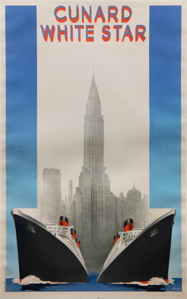 Original Vintage Cunard White Star Poster by A. Roquin, 1939