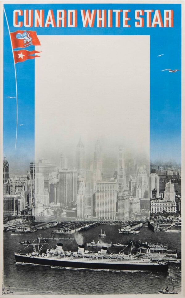 Original Vintage Cunard White Star Poster by A. Roquin, 1938